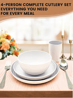 24 Pcs Dinnerware Set- Dinner Plates Set- Picnic & Camping- Unbreakable & Reusable- Includes 4x 9in, 4x 8in Plates, 4x 6in Bowls, 4 Cups, 4 Stainless Steel Forks and Spoons- Kitchen, Dorm, Office
