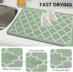 WISELIFE Dish Drying Mat Super Absorbent Drying Mat Large Dish Drying Mats for Kitchen Counter Easy Clean Dish Mat Kitchen Drying Mat16"x 24" Stylish Green