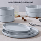 E-far 8-Piece Plates and Bowls Sets - Stoneware Dinnerware Sets with Pasta Bowls for 2 | Microwave & Dishwasher Safe Kitchen Modern Dish Set, Speckled Gray