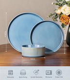 GBHOME 12-Piece Stoneware Dinnerware Set for 4 – Ribbed Ceramic Plates and Bowls, Scratch-Resistant, Microwave & Dishwasher Safe, Reactive Glaze, Alaskan Blue