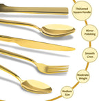 Gold Silverware Set, Briout 40 Piece Stainless Steel Flatware Cutlery Set Service for 8 Luxury Square Tableware Thick Knife Fork Spoon for Home Kitchen Restaurant Wedding, Mirror Polished
