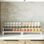 Spice Rack, Wooden Display Riser Stand, Set of 2, Vanity Display Stand, Perfume Organizer, Tiered Countertop Organizers, Space Saving, for Kitchen Spices,Syrup, Coffee Mugs, White SR03L2WW