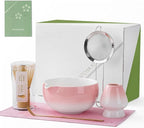 ZENS Pink Matcha Set, 6pcs Matcha Kit Includes Ceramic Bowl, Handcrafted Bamboo Whisk and Chasen Holder, Scoop, 304 Sifter & Tea Mat, Matcha Whisk Set Gift for Matcha Lovers