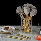 Gold Kitchen Utensils Set, Berglander 38 Pieces Non-stick Silicone Cooking Tools Spoon Spatula Set With Sturdy Stainless Steel Utensil Holder, Dishwasher Safe
