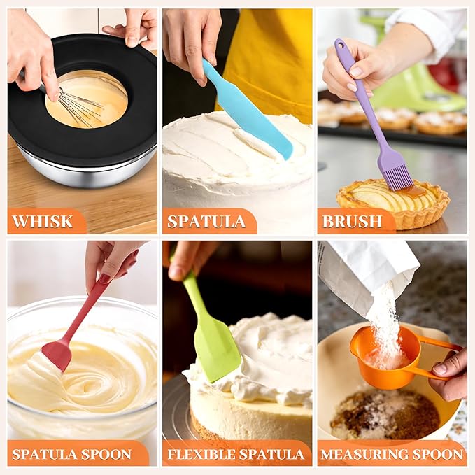 Mixing Bowls with Lids Set - 7 Nesting Mixing Bowls, 3 Graters, 11 Baking Tools, Airtight Lids, Stainless Steel Mixing Bowls for Mixing & Baking, Size 0.7/1.1/1.5/2.1/3.5/4/4.5 QT, Black