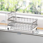 Consumest Sponge Holder for Kitchen Sink - Auto Draining Sink Caddy Organizer with Detachable Rack, High Brush Holder, Kitchen Countertop Storage Accessories, Silver