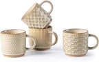 GBhome 8OZ Stackable Coffee Mugs, Ceramic Coffee Mugs with Texture Patterns for Man,Woman,Dad,Mom, Modern Coffee Cups Set of 4 for Espresso/Cappuccino. Dishwasher&Microwave Safe