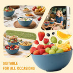 Homienly Bowls for Kitchen, Premium Wheat Straw Bowl 6 PCS, Unbreakable LIghtweight Salad Bowl with Texture, Alternative to Plastic Bowls Reusable, Microwave and Dishwasher Safe, Freezer Safe- Blue