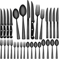 CEKEE 24 Piece Silverware Set for 4 With Steak Knives, Stainless Steel Black Flatware, Utensils, Tableware Cutlery for Home & Kitchen, Hand Wash Recommended