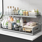Under Sink Organizer Upgrade To Professional Rails,2-Tier Dual Pull Out Cabinet Storage,Height Adjustable Slide Out Drawers For Bathroom Kitchen,1 Pack-21"Dx12.8"-16.9"H,Gun Gray