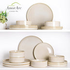 AmorArc Ceramic Dinnerware Sets, Handmade Reactive Glaze Stoneware Plates and Bowls Sets,Highly Chip and Crack Resistant | Dishwasher & Microwave Safe Dishes Set, Service for 8 (24pc)