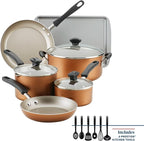 Farberware Cookstart DiamondMax Nonstick Cookware/Pots and Pans Set, Dishwasher Safe, Includes Baking Pan and Cooking Tools, 15 Piece - Copper