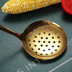 Gold Skimmer, Berglander Metal Strainer With Titanium Gold Plating, Kitchen Cooking Skimmers For Non-Stick Cookware, Dishwasher Safe, Easy to Clean