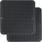 ZLR 2 Pcs Silicone Dish Drying Mat 12" x 12" Square - Small Heat Resistant Trivet & Countertop Protector for Air Fryer, Coffee Maker - Waterproof Kitchen Drain Pad for Cups, Fruit (Black)