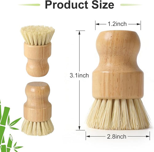 4 Pack Bamboo Dish Brush Set, Natural Kitchen Scrub Brush with Sisal Bristles, Wooden Dish Scrubber for Cleaning Dishes, Pots, Vegetables and Sink