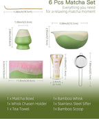 ZENS Matcha Whisk Set, 6pcs Matcha Kit Set, Matcha Bowl with Spout, Handcrafted Bamboo Whisk & Scoop, Chasen Holder, 304 Sifter & Tea Mat, Ideal Gift for Matcha Lovers, Birthday-Green
