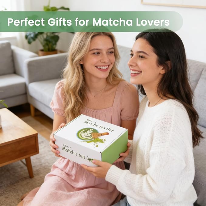 Matcha Whisk Set 8Pcs, Ceramic Japanese Tea Handmade Speckled Bowl Kit, Ceremony Starter Making Gifts, Boho Complete Fellow Matcha Tools Accessories with Spout Spoon Chasen Holder Sifter Tea Cloth