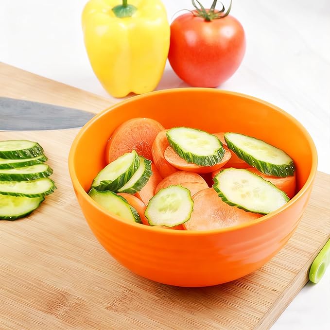 Unbreakable Wheat Straw Cereal Bowls Set of 4, 24 OZ Microwave and Dishwasher Safe Lightweight Soup and Salad Bowl Sets, Reusable Dessert Bowls for Rice, Pasta, Snack, Fruit, BPA Free (Orange)
