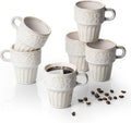 LYEOBOH Cappuccino Cups, Espresso Cups, Coffee Mugs Set of 6, Ceramic Cup, 6 OZ Beige Stackable Mug Set of 6, Easy To Clean Comfortable Handle for All Ages, Great for Party Dinner & Festival Gifts