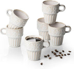 LYEOBOH Cappuccino Cups, Espresso Cups, Coffee Mugs Set of 6, Ceramic Cup, 6 OZ Beige Stackable Mug Set of 6, Easy To Clean Comfortable Handle for All Ages, Great for Party Dinner & Festival Gifts