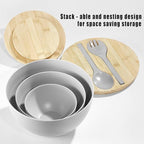 ECOWAY Salad Bowls Set of 3 with Lid & Serving Utensils, Bamboo Fiber Mixing Bowls Set Large Serving Bowls & Storage Set with Bamboo Lid for Salad, Kitchen Eating, Pasta, Popcorn, Chips, Fruit, Grey