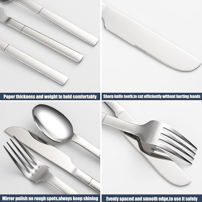 20Pcs Heavy Duty Silverware Set for 4, Scentlate Premium Stainless Steel Flatware with Unique Handle, Mirror Polished Modern Cutlery Utensils, Rust-Proof Dishwasher Safe Forks Spoons Knives