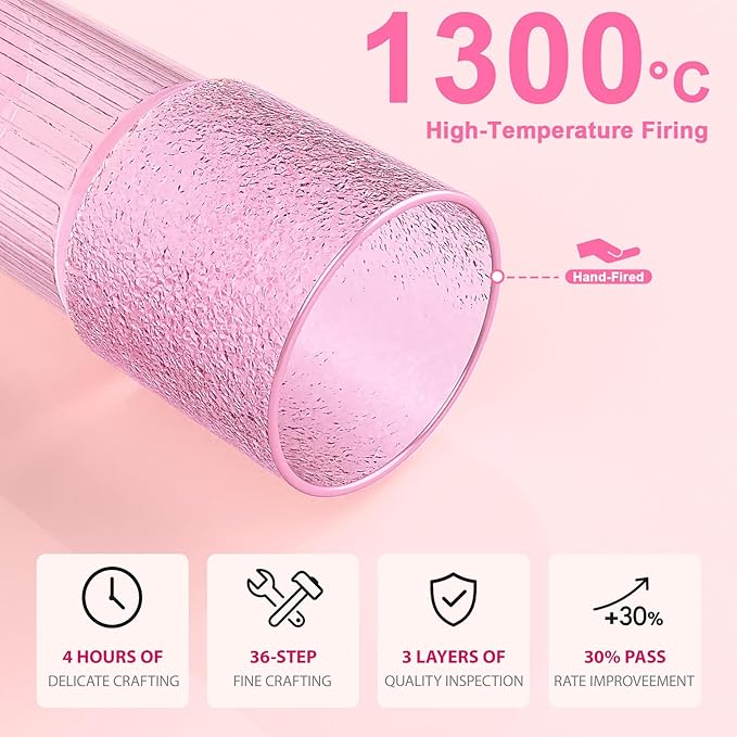 Luiaiog 20oz Glass Cups with Lids and Straws - Set of 4 Reusable Tumblers, Thickened Shatter-Resistant Glass, Ideal for Iced Coffee, Smoothies, Cocktails, Juices - Elegant & Durable Drinkware (Pink)