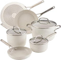 KitchenAid Hard Anodized Ceramic Induction Nonstick Pots and Pans with Saucepans, Frying Pans, Stockpot, and Lids, Dishwasher Safe, 9 Piece Cookware Set with Stainless Steel Handles - Porcelain White