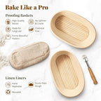 Sourdough Starter Kit, Banneton Bread Proofing Baskets Set, Sourdough Bread Baking Supplies Making Tools with Dough Scraper, Whisk, Bread Lame, Recipe