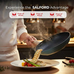 SALFORD 9.7 Inch Nonstick Frying Pan - Induction Compatible Ceramic Forged Skillet for Egg Omelet & Pancakes with Bakelite Wooden Handle Chef Pans - PTFE, PFAS & PFOA Free