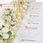 I00000 50 Pack 12 Ounce Clear Plastic Bowls Hammered with Gold Rimmed, Heavy Duty Disposable Bowl Set,Small Bowls for Wedding Day
