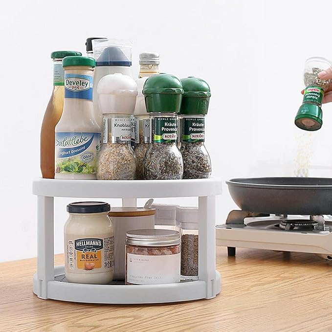 Lazy Susan Organizer, 2 Tier Non Skid Spice Rack Turntable,360 Degree Rotating Seasoning Organizer, 10-Inch Spinning Organizer for Pantry Cabinet, Kitchen, Countertop, Vanity Display Stand