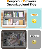 10 Pack Large Size Plastic Drawer Organizers Set, 3 Sizes Desk Drawer Organizer Trays, Storage Bins for Vanity, Makeup, Bathroom, Kitchen Utensils and Office (Gray)