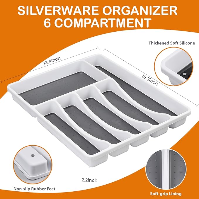 49 Piece Silverware Set with Organizer - Utensil Sets Stainless Steel Cutlery Set for 8, Mirror Finished Flatware Spoons and Forks with Steak Knives, Dishwasher Safe, Rust-proof