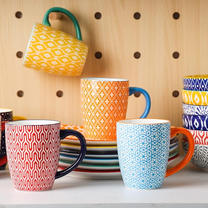 Selamica 16 oz Porcelain Coffee Mugs Set of 6, Coffee Cups Ceramic With Handle, Dishwasher, Oven, Microwave Safe, Assorted Colors | Coffee Cups, With Handle, Dishwasher, Oven, Microwave Safe