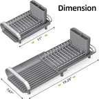 TOOLF Small Dish Drying Rack, Mini Expandable Compact Dish Rack, Slim Extendable Stainless Steel Dish Drainer for Kitchen Plate Storage, Space Saving Dish Strainer in Sink or on Home Countertop, Gray