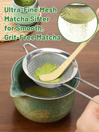 Matcha Whisk Set with Bamboo Tray - Bowl with Spout, Whisk and Holder, Bamboo Scoop, Sifter, Japanese Matcha Kit Tea Ceremony Gift for Women