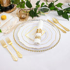WDF Partyware 350 Pieces Gold Disposable Plates for 50 Guests, Plastic Plates for Party, Dinnerware Set of 50 Dinner Plates, 50 Salad Plate, 50 Spoons, 50 Forks, 50 Knives, 50 Cups for Mother's Day