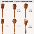 Zulay Kitchen 6 Piece Wooden Spoons for Cooking – Natural Teak Wooden Utensil Set, Easy to Clean, Durable, Smooth with Comfort Grip - Non Toxic Wooden Cooking Utensil Sets