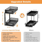 Under Sink Organizer, 2 Tier Under Sink Organizers and Storage, Adjustable Height, Slide out Metal Cabinet Organizers, Pull out Cabinet Storage Drawer Shelf for Kitchen Bathroom (Black, 2)