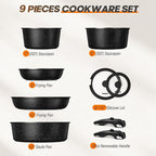 pots and Pans Set, Nonstick Cookware Set Detachable Handle, Induction Kitchen Cookware Sets with Removable Handle, Non Stick RV Cookware Set, Dishwasher ＆ Oven Safe (9 PCS)