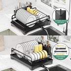 LIYI Dish Drying Rack and Sink Organiser,Removable Drainer Tray,Adjustable Spout,Easy Assembly Kitchen Drying Rack,Black