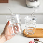 INSETLAN 13oz Portable Glass Tumblers Set of 2, Thick Wall Glass Cups with Lid and Glass Straw, On-the-Go Coffee Cups for Iced Coffee, Tea, Milk, Hot & Cold Drinks, Travel & Daily Use