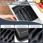 BEWOS 49-Piece Black Silverware Set with Organizer - Stainless Steel Silverware Set for 8 with Steak Knives and Drawer Organizer, Mirror Polished Flatware Set for Home and Restaurant, Dishwasher Safe