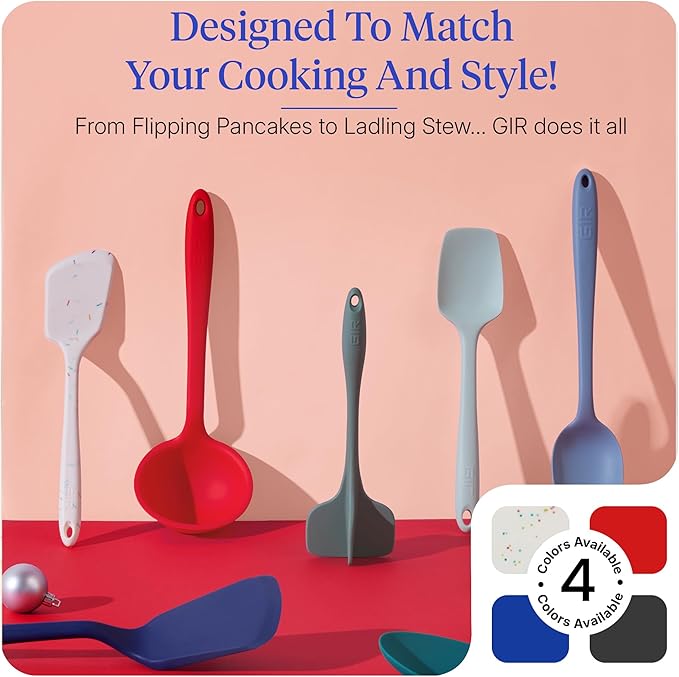 GIR 5-Piece Silicone Kitchen Utensils Set, Non-Toxic Cooking Utensils for Cooking and Baking, Heat Resistant, Food Grade, Dishwasher Safe Rubber Spatula, Ladle, Spoon - Royal Blue