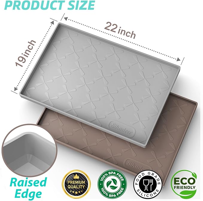 SIKADEER Waterproof Under Sink Mat 22x19, Raised Edge Silicone Mat Under Sink Shelf Liner, Sink Protector Kitchen Cabinet Tray for Bathroom Vanity and Small Cabinets, Cat Food Mat