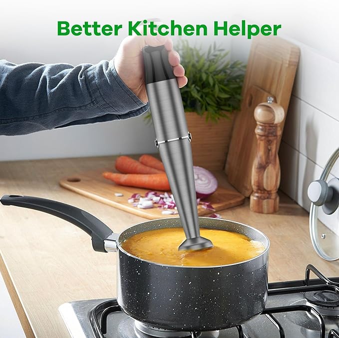 Immersion Blender Handheld Corded Hand Blenders Set 1100W, Trigger Variable Speed 5 in 1 Stick Emulsifier with Chopper, Whisk and Frother for Soup, Baby Food and Smoothies,Black