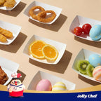 JOLLY CHEF 250 Pack 1/4 Lb Paper Food Trays, Mini Disposable Food Boat for Gameday, Small Paper Food Serving Boats for Snack Dessert Taco Nacho