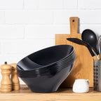 bUCLA 12 Pack Black Plastic Serving Bowls - 54 OZ Angled Bowls Disposable for Chip&Candy - Party Table Salad and Fruit for Party, Wedding & Graduation