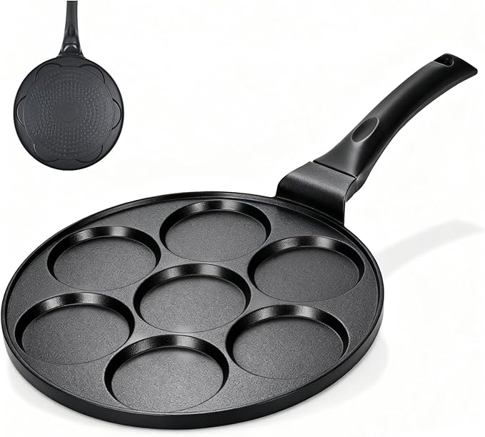 Pancake Pan Suitable for All Stovetops & Induction Cooker, 10.5 Inch Pancake Maker Egg Frying Pan, 7 Molds Pancake Maker with PFOA Free Coating